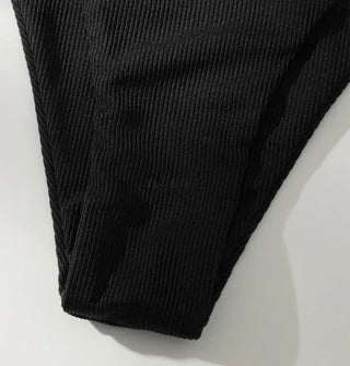 Ribbon Strap Ribbed Knit Bikini Swimsuit Resort
