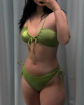 Ribbon Strap Ribbed Knit Bikini Swimsuit Resort