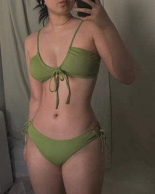 Ribbon Strap Ribbed Knit Bikini Swimsuit Resort