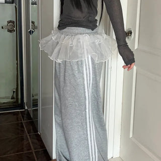 Frill layered pants tiered skirt track pants