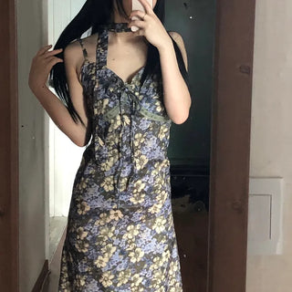 Floral lace bustier layered sleeveless long dress