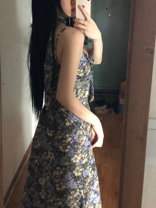 Floral lace bustier layered sleeveless long dress