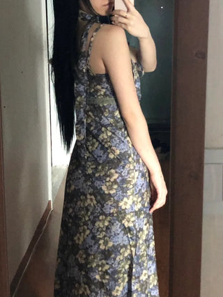 Floral lace bustier layered sleeveless long dress