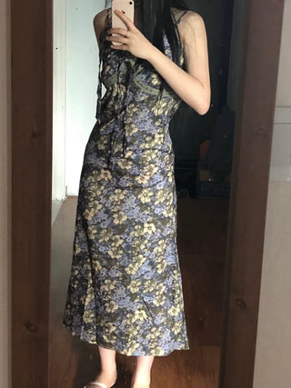 Floral lace bustier layered sleeveless long dress