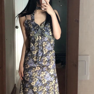 Floral lace bustier layered sleeveless long dress