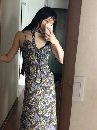 Floral lace bustier layered sleeveless long dress