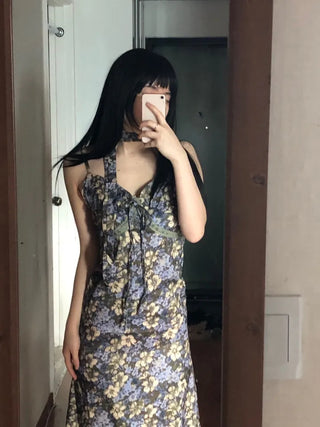 Floral lace bustier layered sleeveless long dress