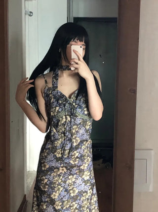 Floral lace bustier layered sleeveless long dress