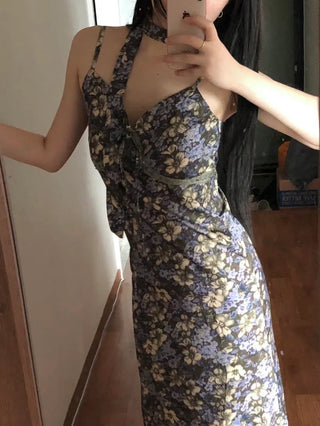 Floral lace bustier layered sleeveless long dress