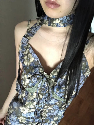 Floral lace bustier layered sleeveless long dress