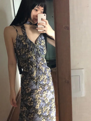 Floral lace bustier layered sleeveless long dress