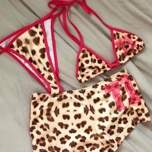 Leopard print micro sporty color block bikini set