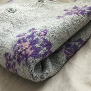 Vintage Floral Embroidery Jacquard Knit Cardigan Mohair Knit Boucle Knit