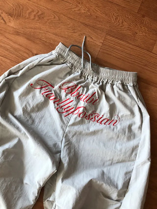 Lettering Nylon Elastic Wide String Pants