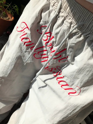 Lettering Nylon Elastic Wide String Pants