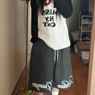 Check Bermuda Oversized Shorts  Half Pants