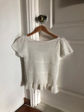 Ribbon frill puff short sleeve knit