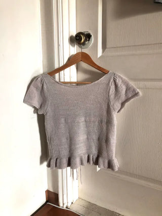 Ribbon frill puff short sleeve knit