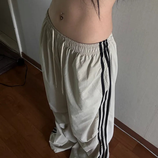 Nylon Three-Stripe Taping Wide Training String Pants