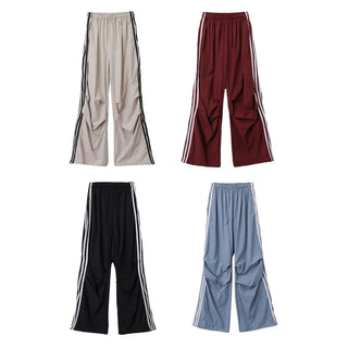 Nylon Three-Stripe Taping Wide Training String Pants