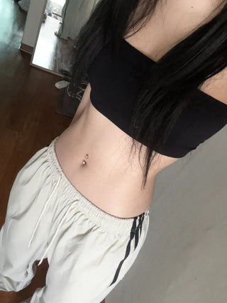 Nylon Three-Stripe Taping Wide Training String Pants