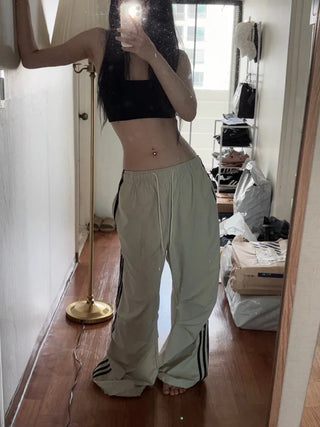 Nylon Three-Stripe Taping Wide Training String Pants