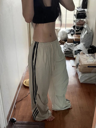 Nylon Three-Stripe Taping Wide Training String Pants