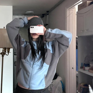 Raw Color Block Fleece Zip-up Hoodie