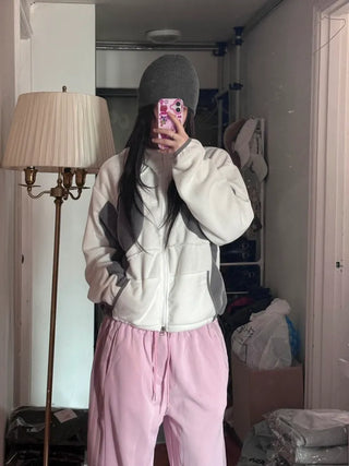 Raw Color Block Fleece Zip-up Hoodie