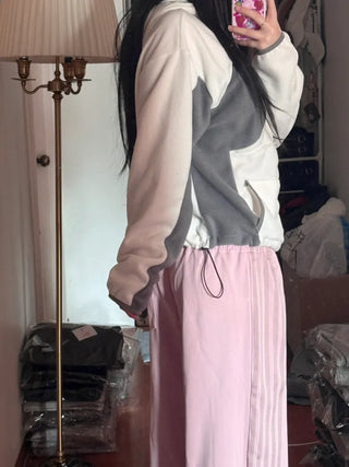 Raw Color Block Fleece Zip-up Hoodie