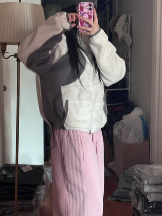 Raw Color Block Fleece Zip-up Hoodie