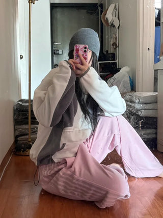 Raw Color Block Fleece Zip-up Hoodie