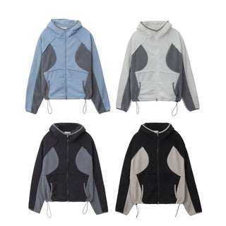 Raw Color Block Fleece Zip-up Hoodie