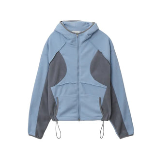 Raw Color Block Fleece Zip-up Hoodie