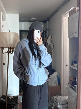 Raw Color Block Fleece Zip-up Hoodie