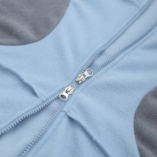 Raw Color Block Fleece Zip-up Hoodie