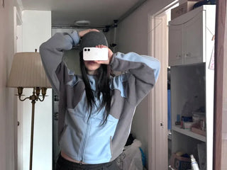 Raw Color Block Fleece Zip-up Hoodie