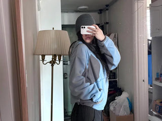 Raw Color Block Fleece Zip-up Hoodie