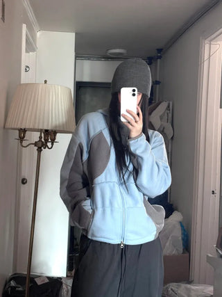 Raw Color Block Fleece Zip-up Hoodie
