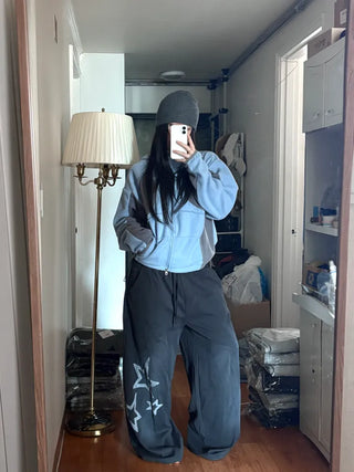 Raw Color Block Fleece Zip-up Hoodie