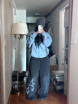 Raw Color Block Fleece Zip-up Hoodie