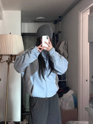 Raw Color Block Fleece Zip-up Hoodie