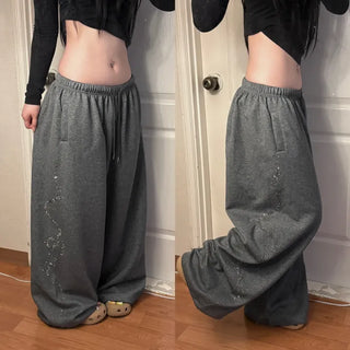 Side Cubic Stone Wide String Training Pants