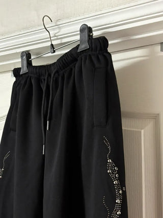 Side Cubic Stone Wide String Training Pants