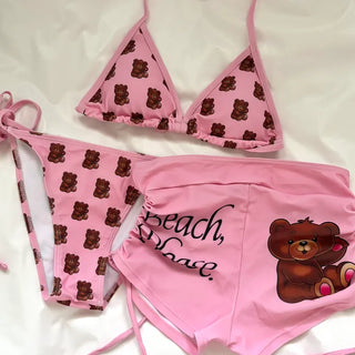 Teddy bear bikini three-piece bikini cover-up swimsuit