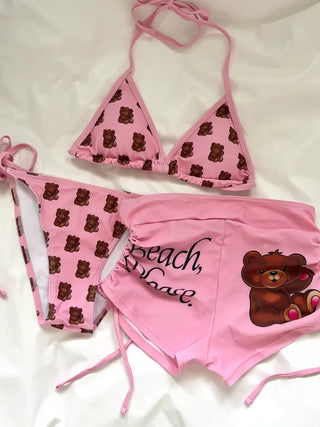 Teddy bear bikini three-piece bikini cover-up swimsuit