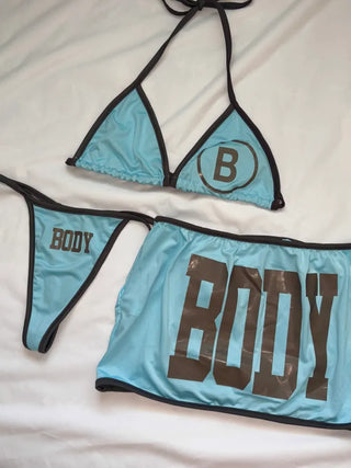 Color Block Sporty Halterneck Bikini Set 3 pcs