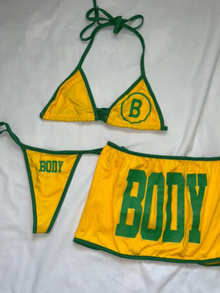 Color Block Sporty Halterneck Bikini Set 3 pcs