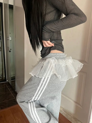 See-through ribbed V-neck slim-fit long-sleeve layered t-shirt