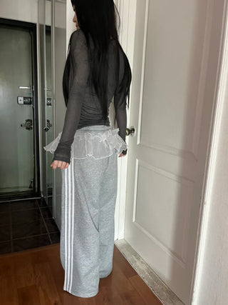 See-through ribbed V-neck slim-fit long-sleeve layered t-shirt